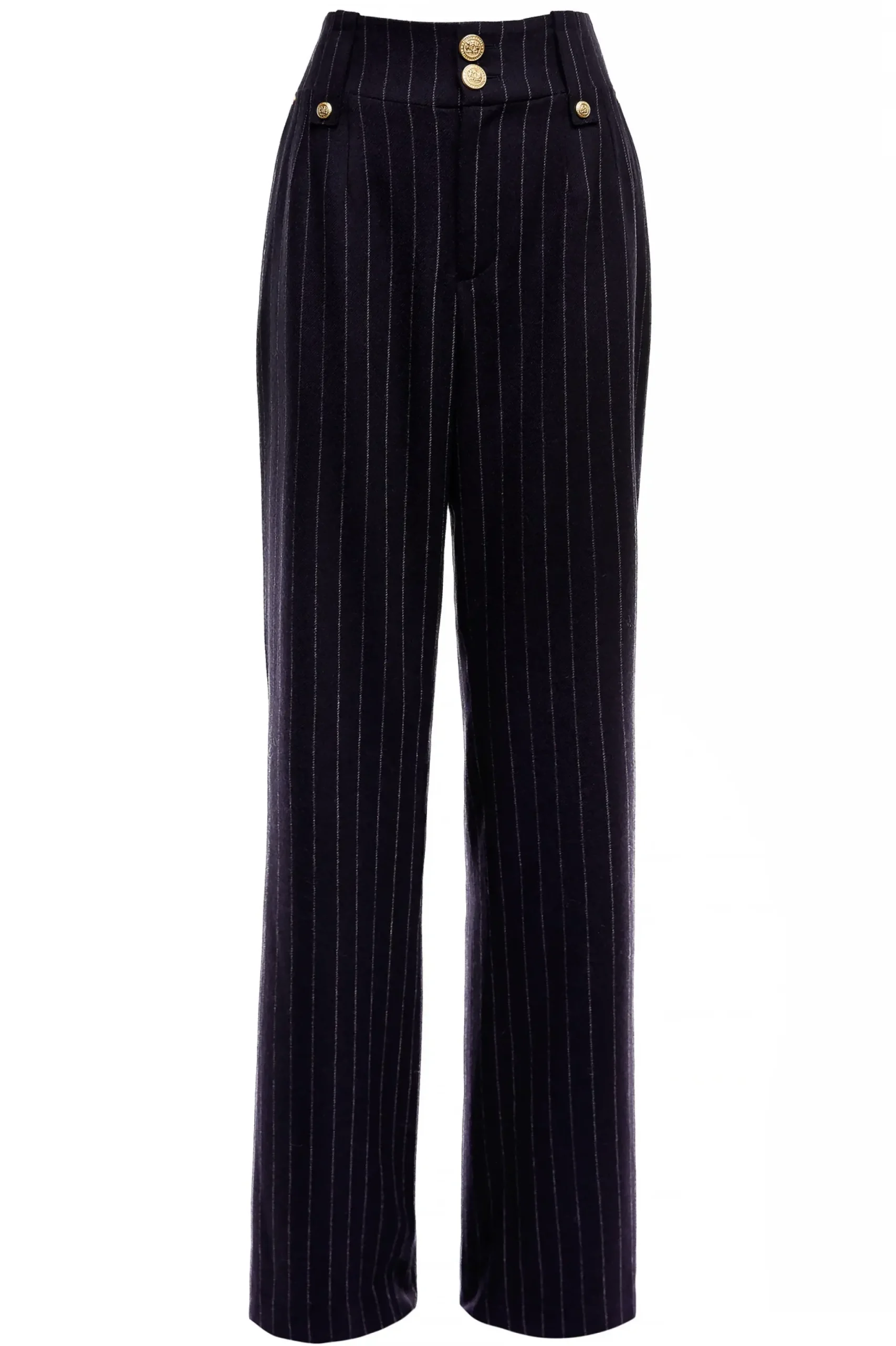 Holland Cooper High Waisted Straight Trouser Navy Chalk Pin Stripe Best