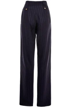 Holland Cooper High Waisted Straight Trouser Navy Chalk Pin Stripe Best