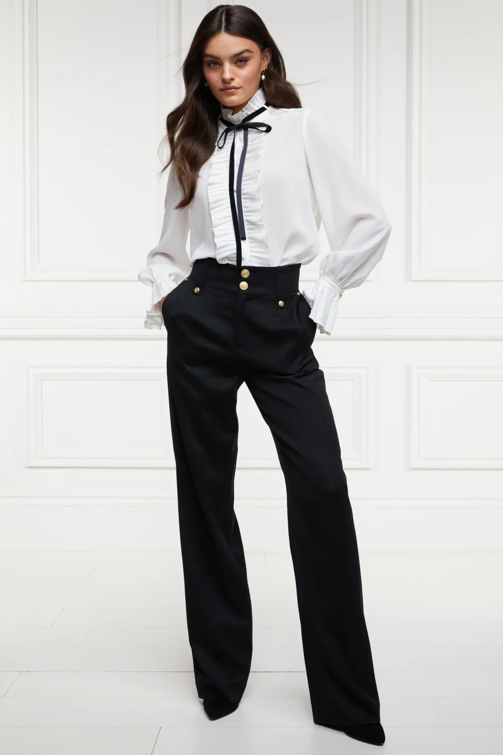 Holland Cooper High Waisted Straight Trouser Black Barathea Online