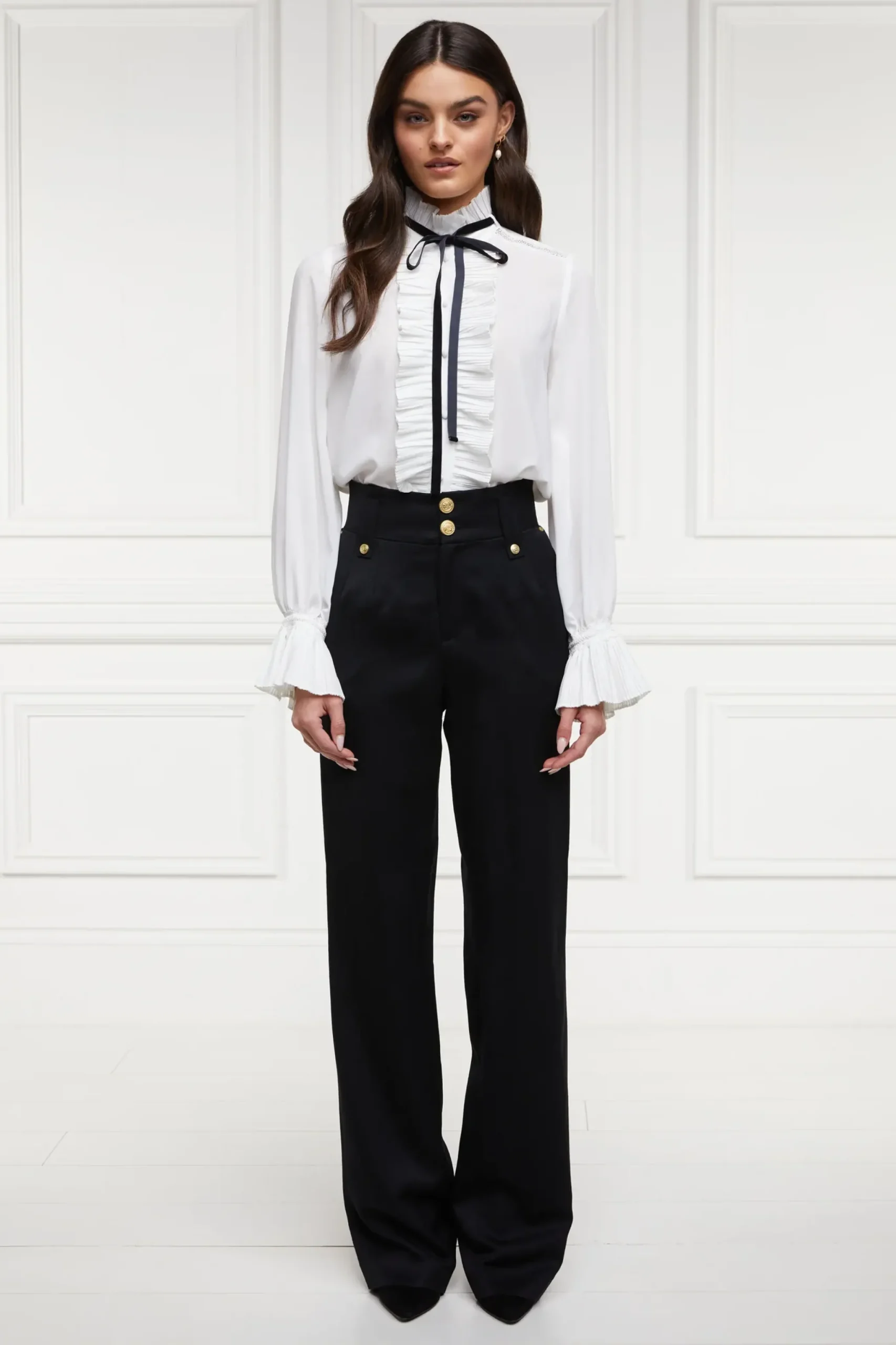 Holland Cooper High Waisted Straight Trouser Black Barathea Online