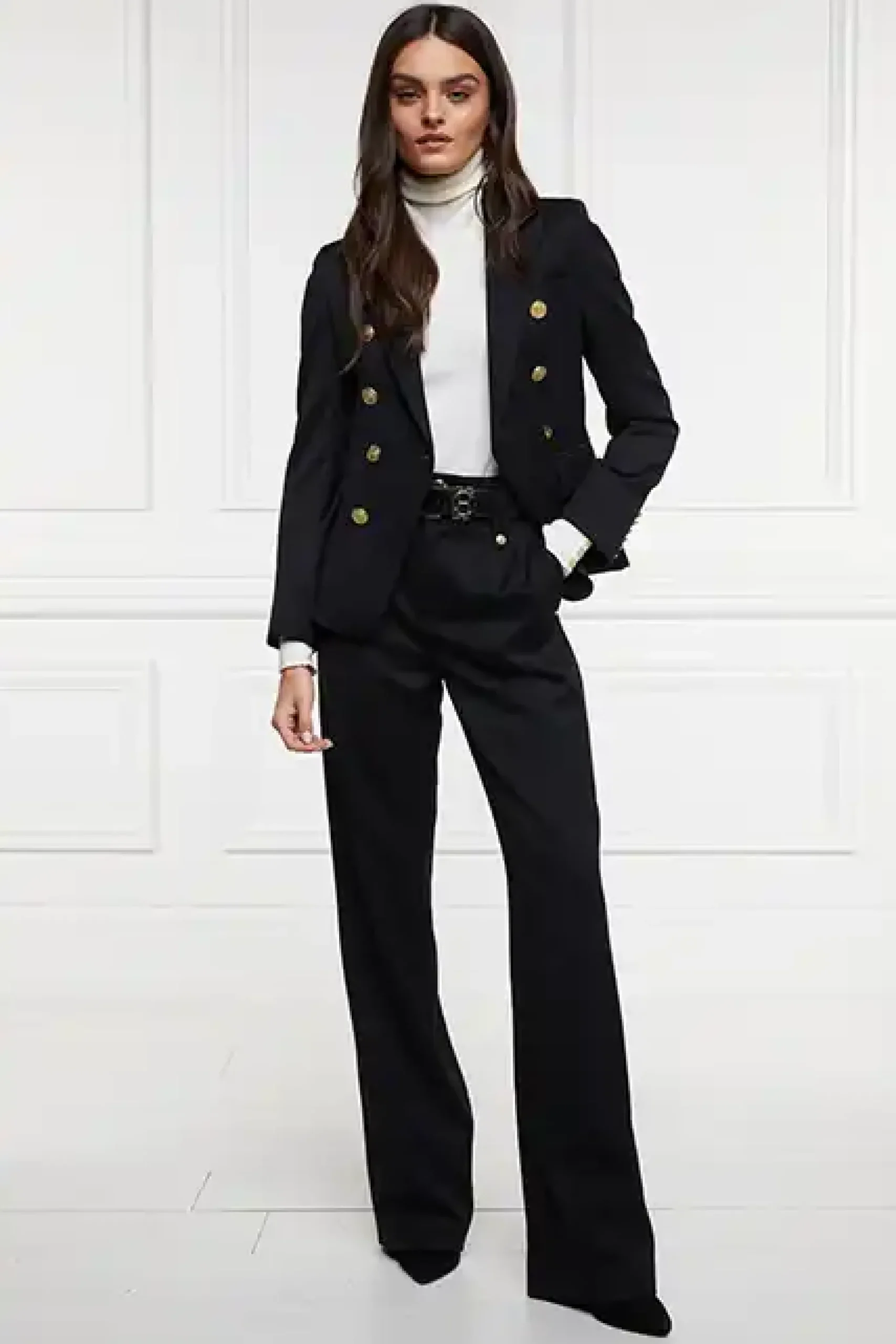 Holland Cooper High Waisted Straight Trouser Black Barathea Online