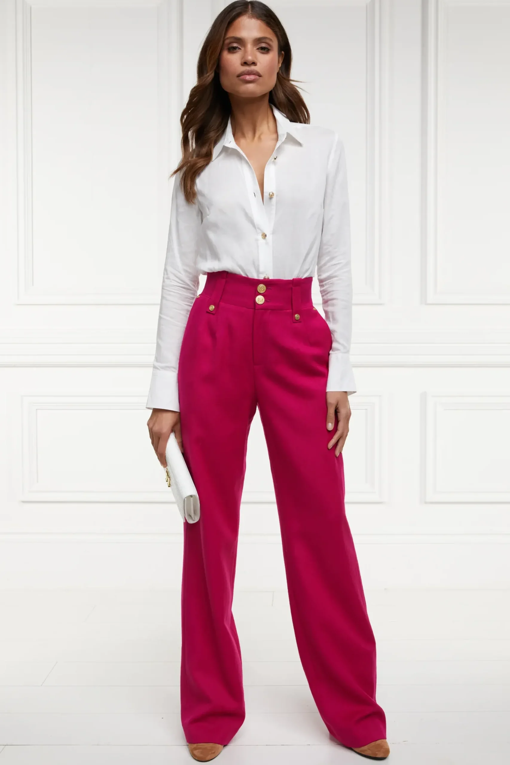 Holland Cooper High Waisted Straight Trouser Hot Pink Barathea Outlet
