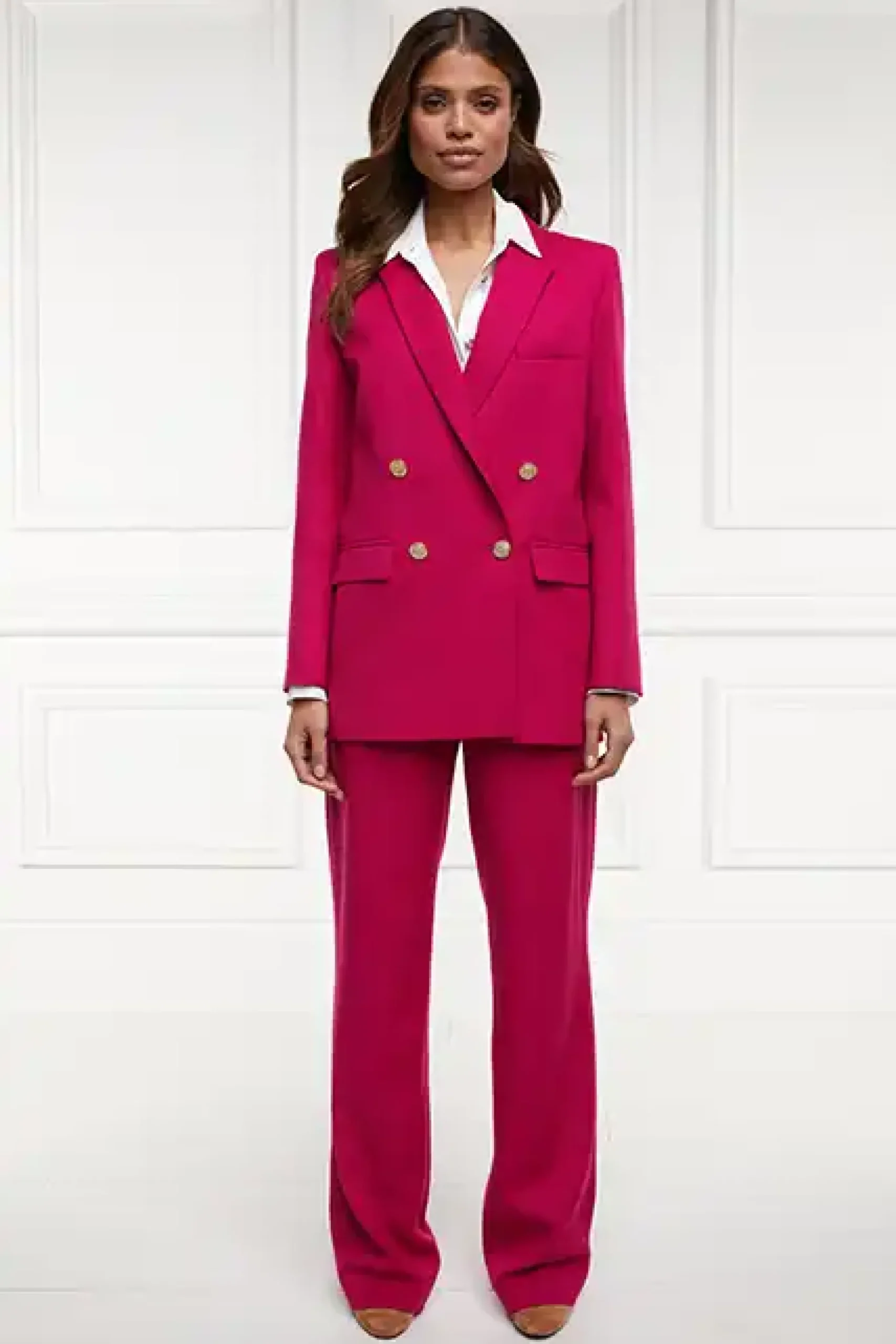 Holland Cooper High Waisted Straight Trouser Hot Pink Barathea Outlet