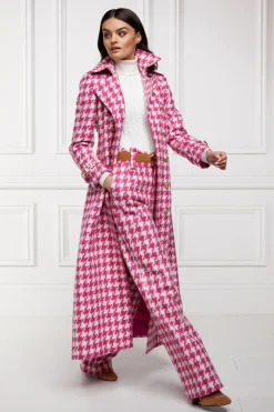 Holland Cooper High Waisted Straight Trouser Hot Pink Large Scale Houndstooth