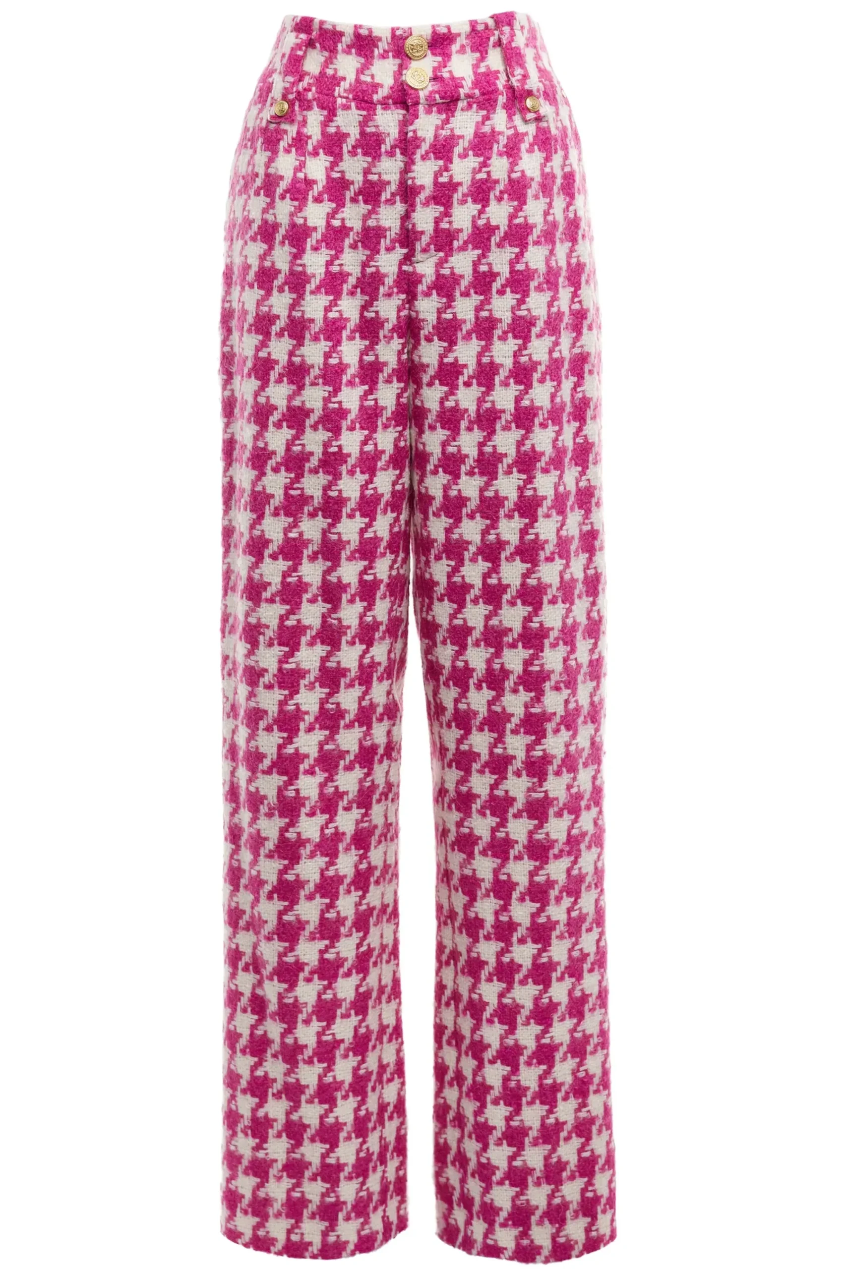 Holland Cooper High Waisted Straight Trouser Hot Pink Large Scale Houndstooth