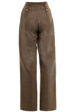 Holland Cooper High Waisted Straight Trouser Large Scale Brown Herringbone New
