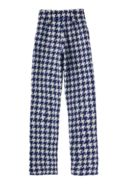 Holland Cooper High Waisted Straight Trouser Large Scale Navy Houndstooth Hot