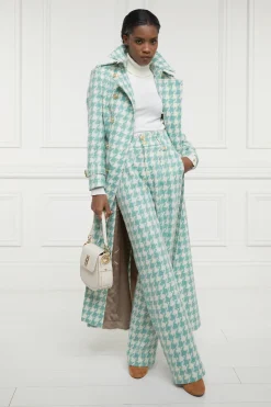 Holland Cooper High Waisted Straight Trouser Large Scale Teal Houndstooth Clearance