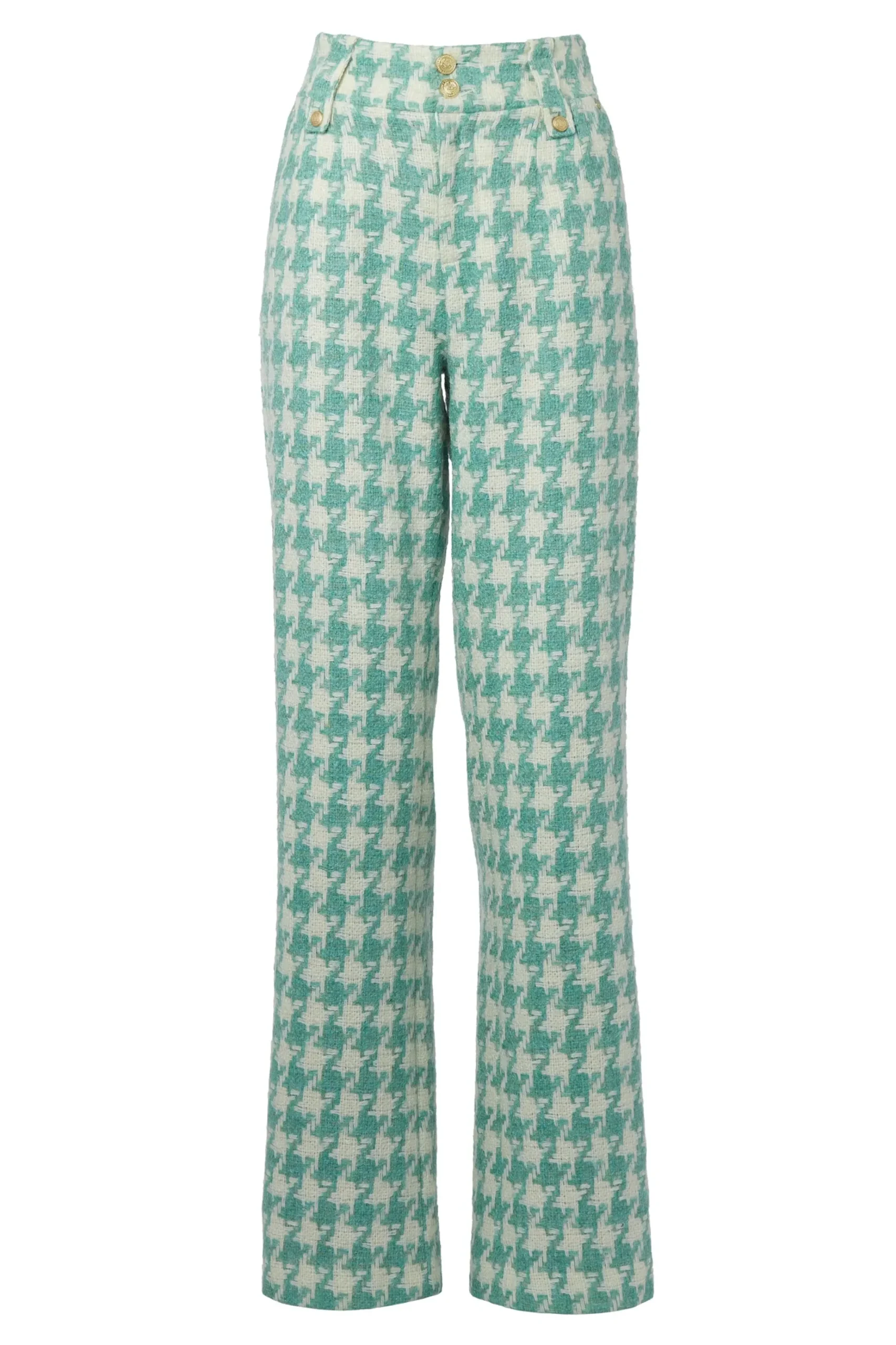 Holland Cooper High Waisted Straight Trouser Large Scale Teal Houndstooth Clearance