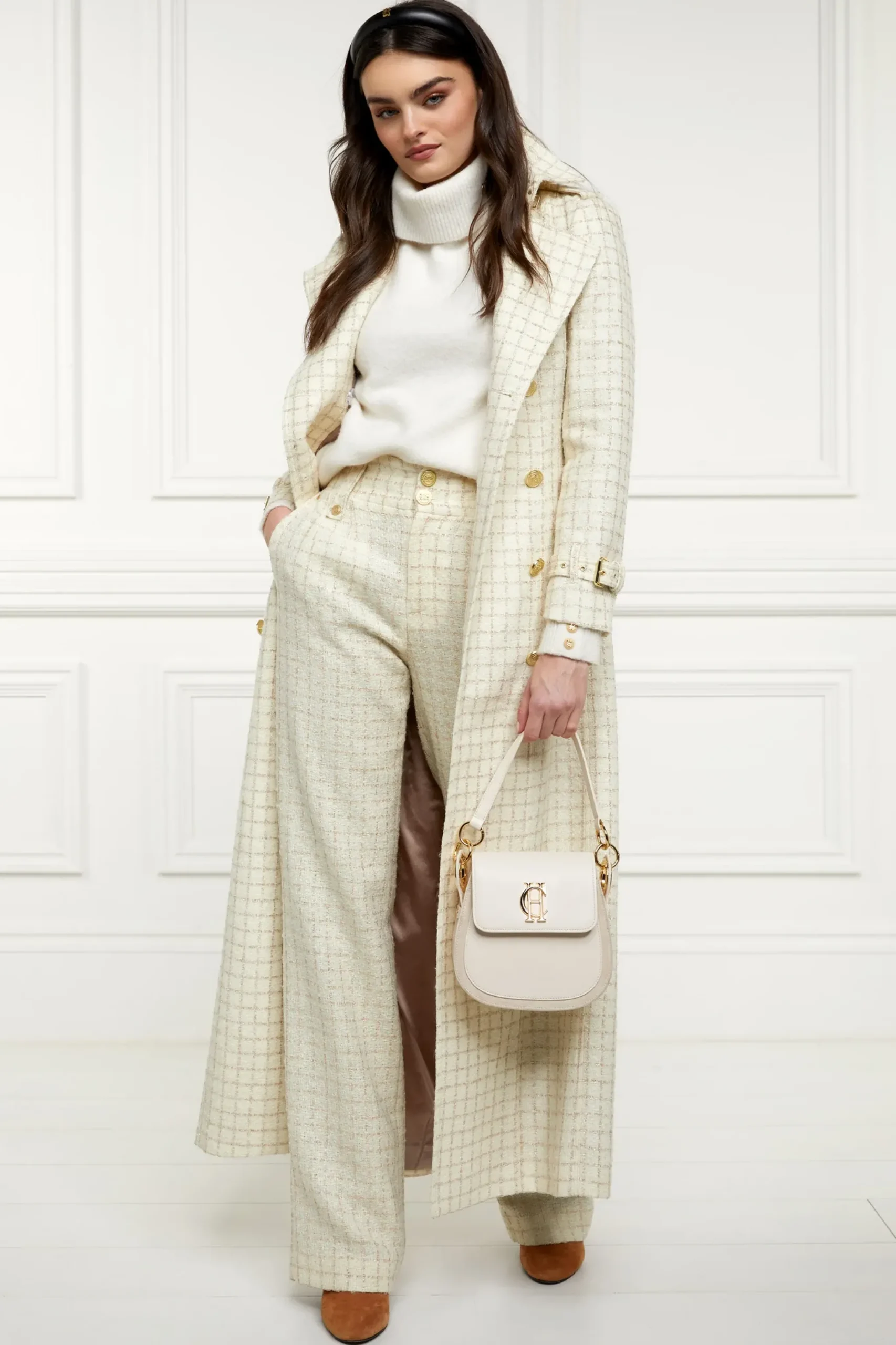 Holland Cooper High Waisted Straight Trouser Ivory Sparkle Tweed Discount