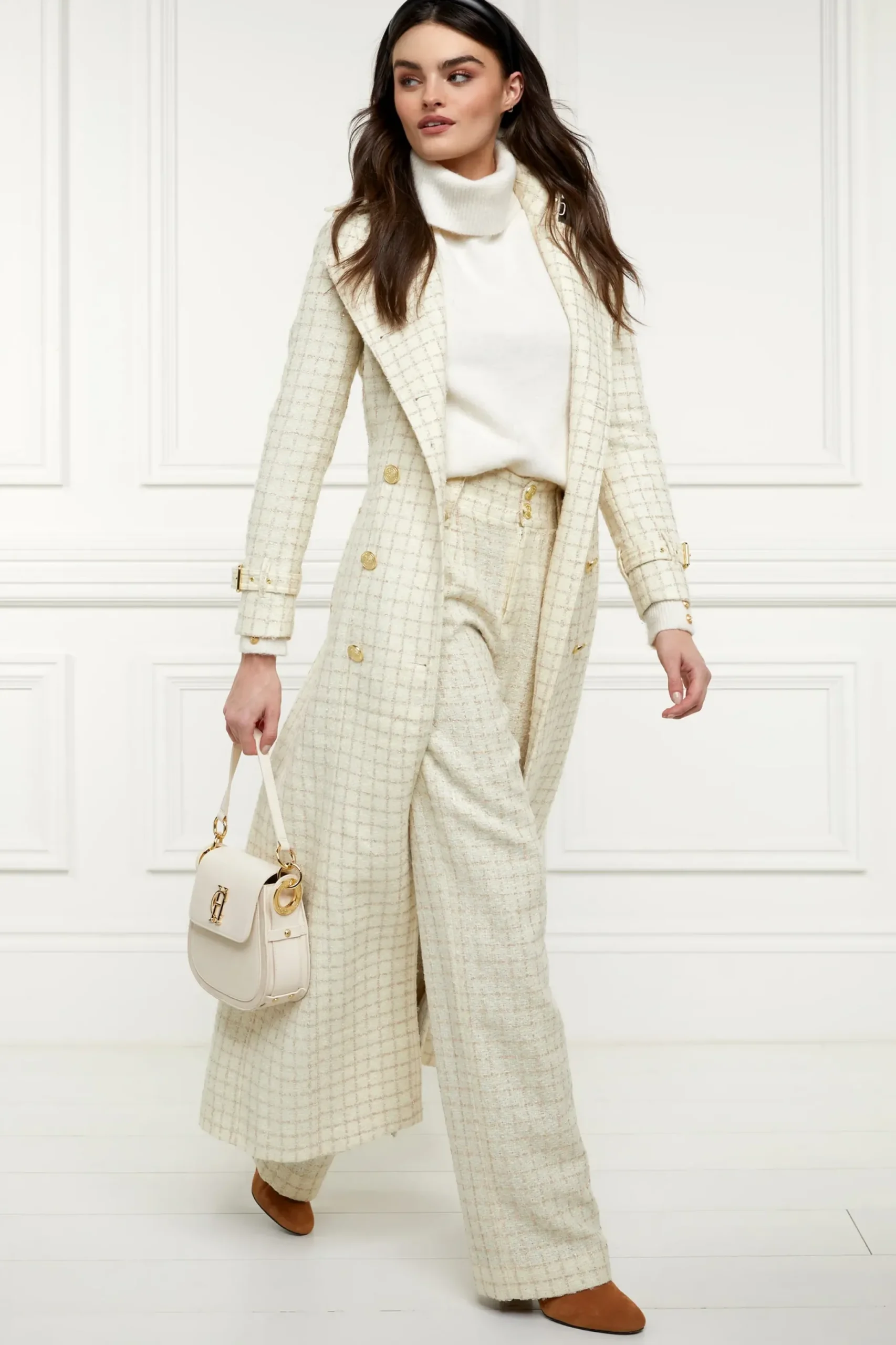 Holland Cooper High Waisted Straight Trouser Ivory Sparkle Tweed Discount