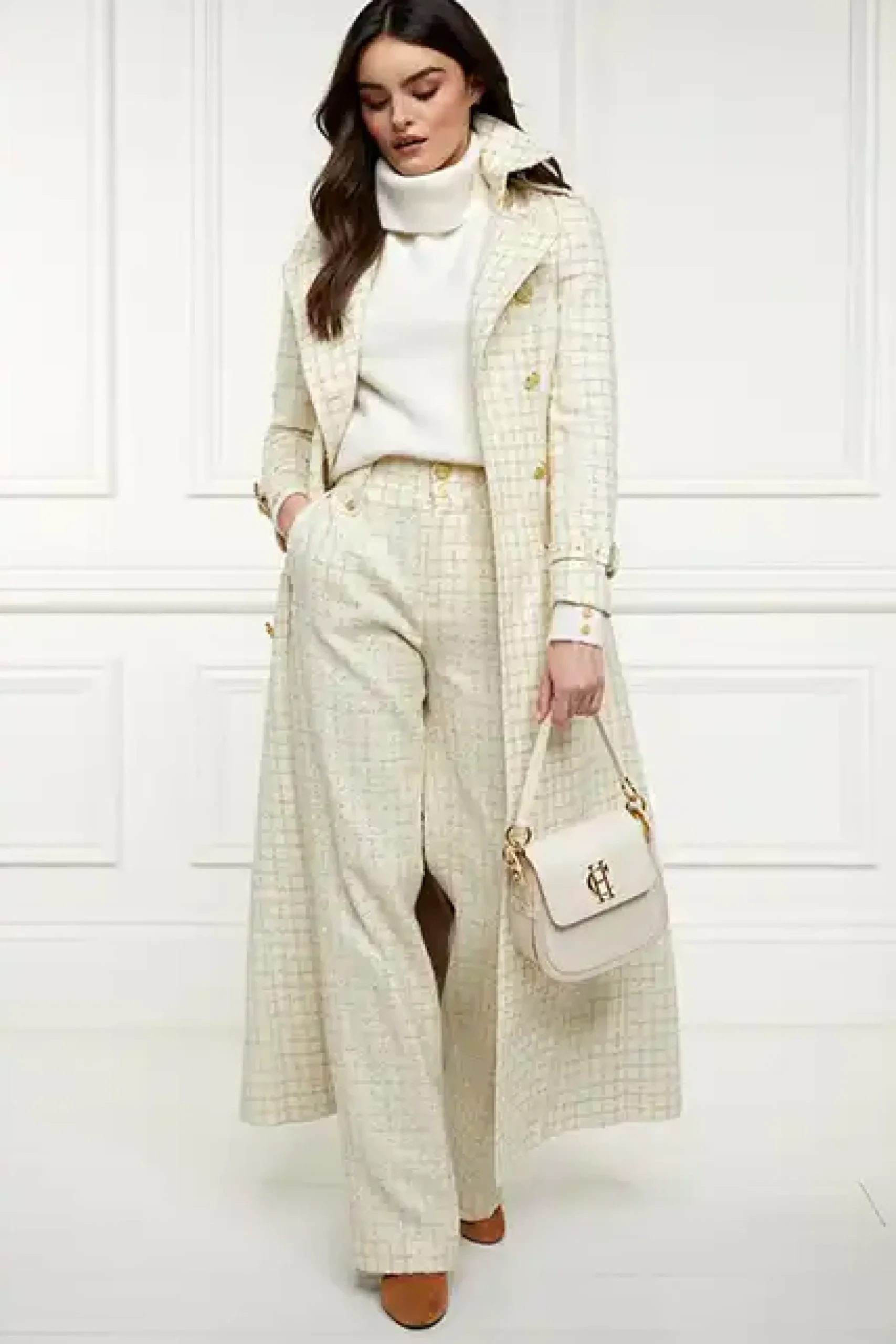 Holland Cooper High Waisted Straight Trouser Ivory Sparkle Tweed Discount