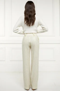 Holland Cooper High Waisted Straight Trouser Ivory Sparkle Tweed Discount