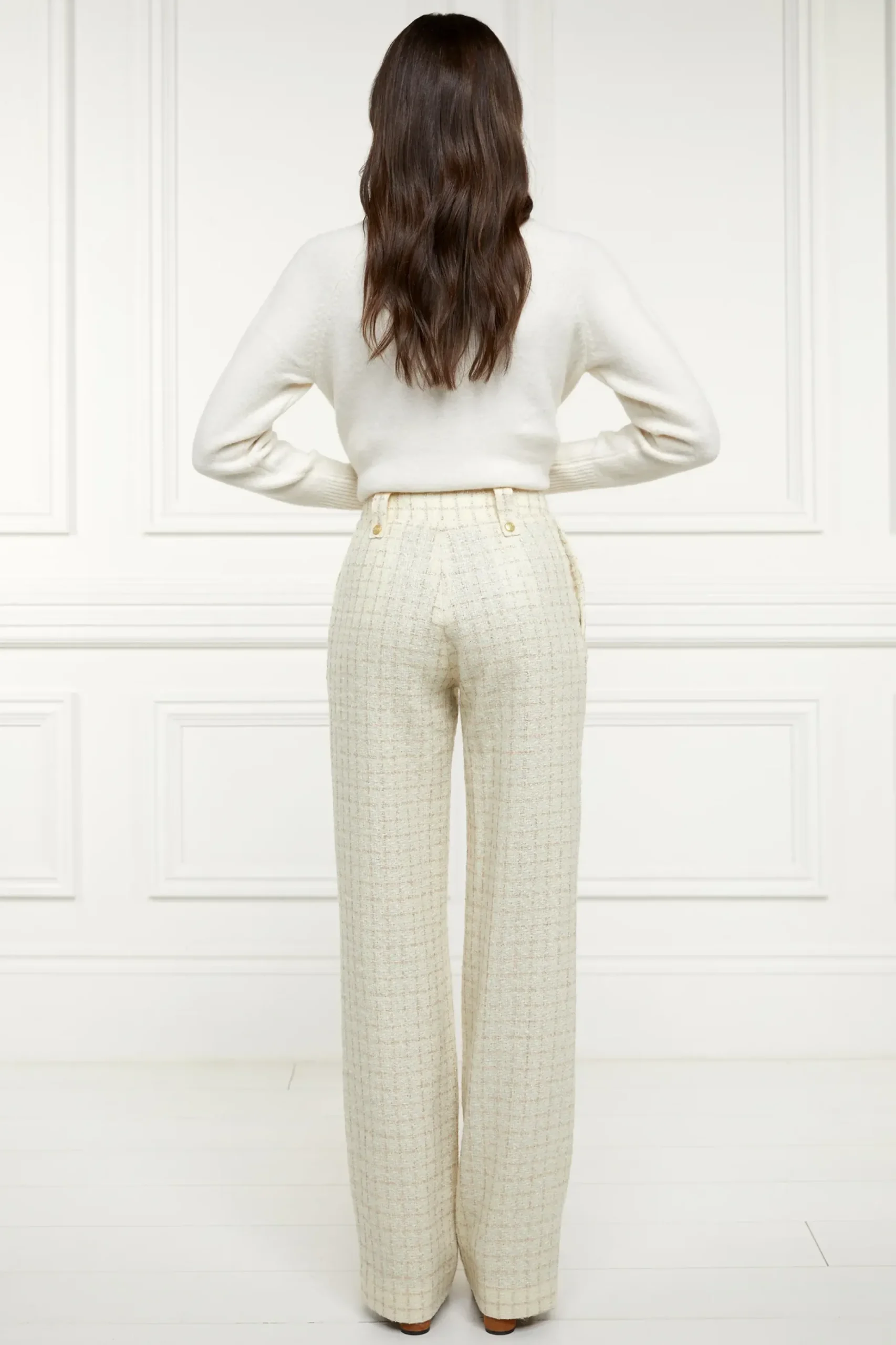 Holland Cooper High Waisted Straight Trouser Ivory Sparkle Tweed Discount