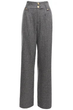Holland Cooper High Waisted Straight Trouser Black & White Puppy Tooth Outlet