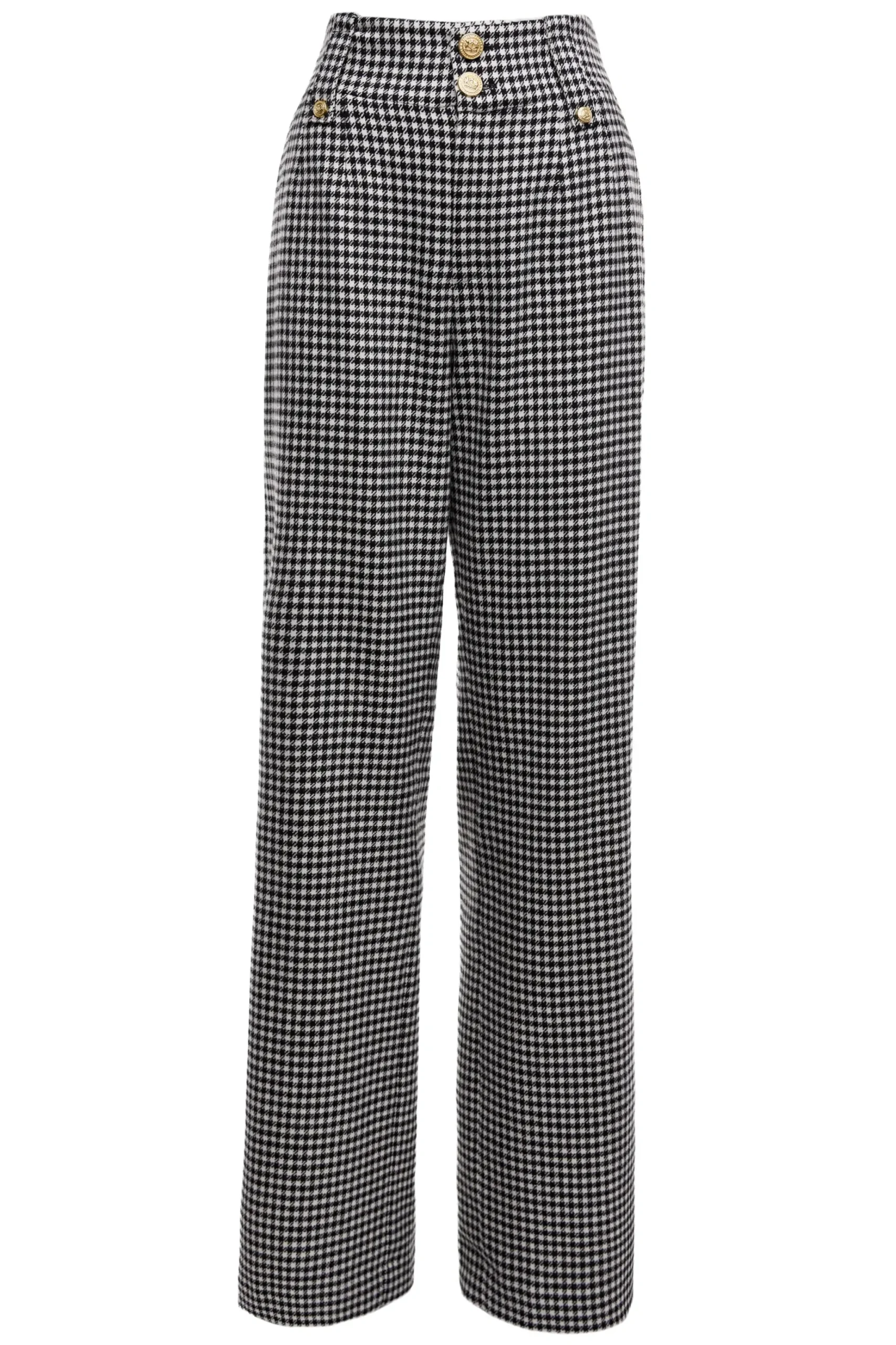 Holland Cooper High Waisted Straight Trouser Black & White Puppy Tooth Outlet