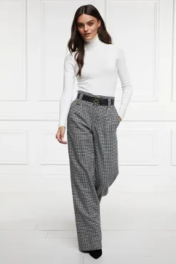 Holland Cooper High Waisted Straight Trouser Black & White Puppy Tooth Outlet