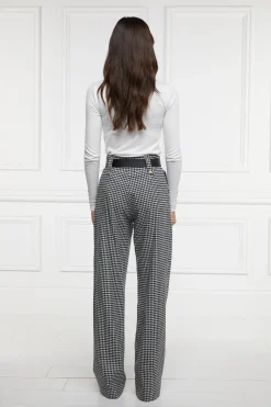 Holland Cooper High Waisted Straight Trouser Black & White Puppy Tooth Outlet