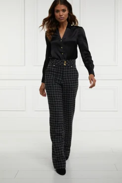 Holland Cooper High Waisted Straight Trouser Large Scale Charcoal Houndstooth Sale