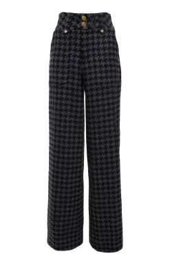 Holland Cooper High Waisted Straight Trouser Large Scale Charcoal Houndstooth Sale