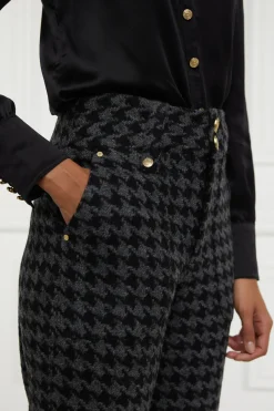 Holland Cooper High Waisted Straight Trouser Large Scale Charcoal Houndstooth Sale
