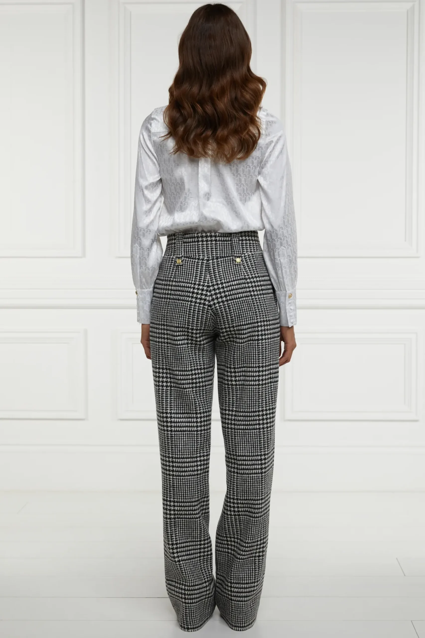 Holland Cooper High Waisted Straight Trouser Large Scale Prince of Wales Mono Discount