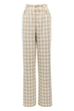 Holland Cooper High Waisted Straight Trouser Camel Houndstooth Discount