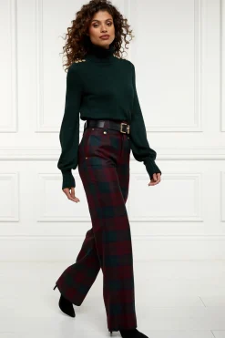 Holland Cooper High Waisted Straight Trouser Mulberry Tartan Discount