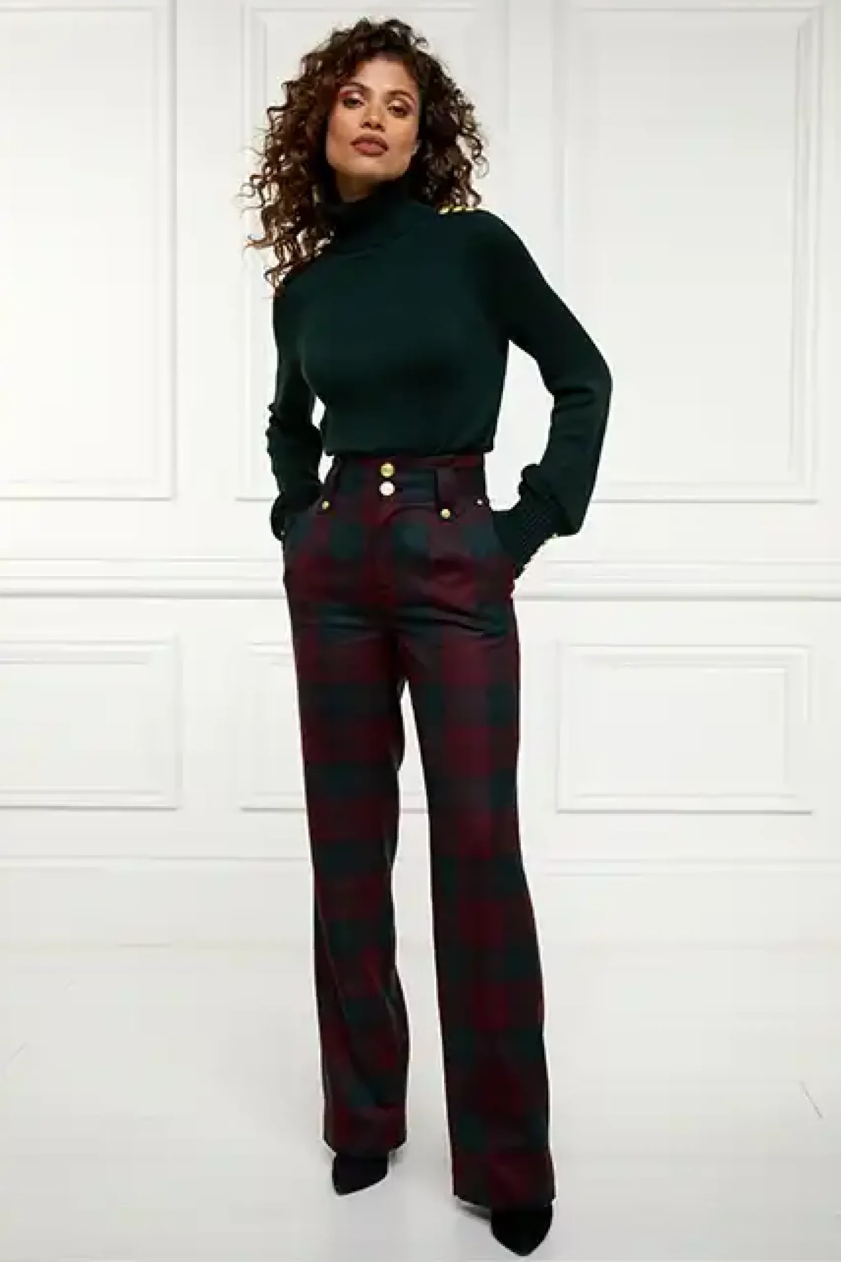 Holland Cooper High Waisted Straight Trouser Mulberry Tartan Discount