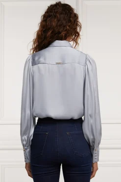 Holland Cooper Isla Satin Shirt Silver Grey