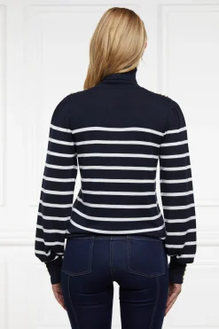 Holland Cooper Kelsie Roll Neck Knit Ink Navy Natural Stripe Hot