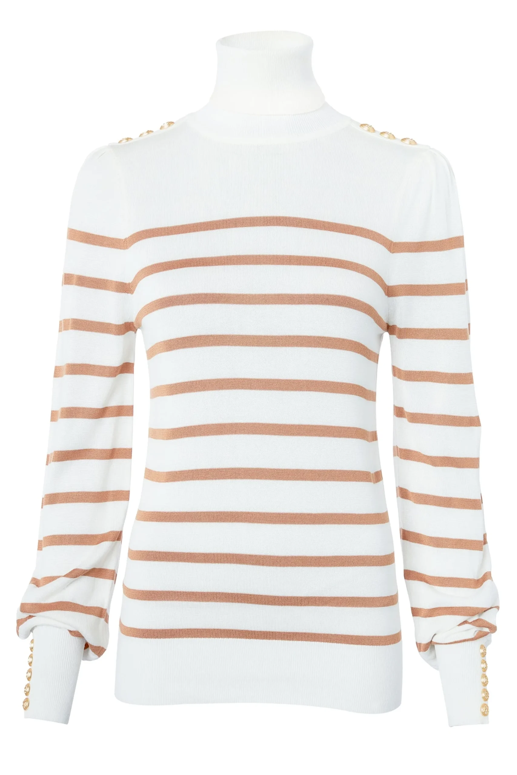 Holland Cooper Kelsie Roll Neck Knit Natural Camel Stripe Best