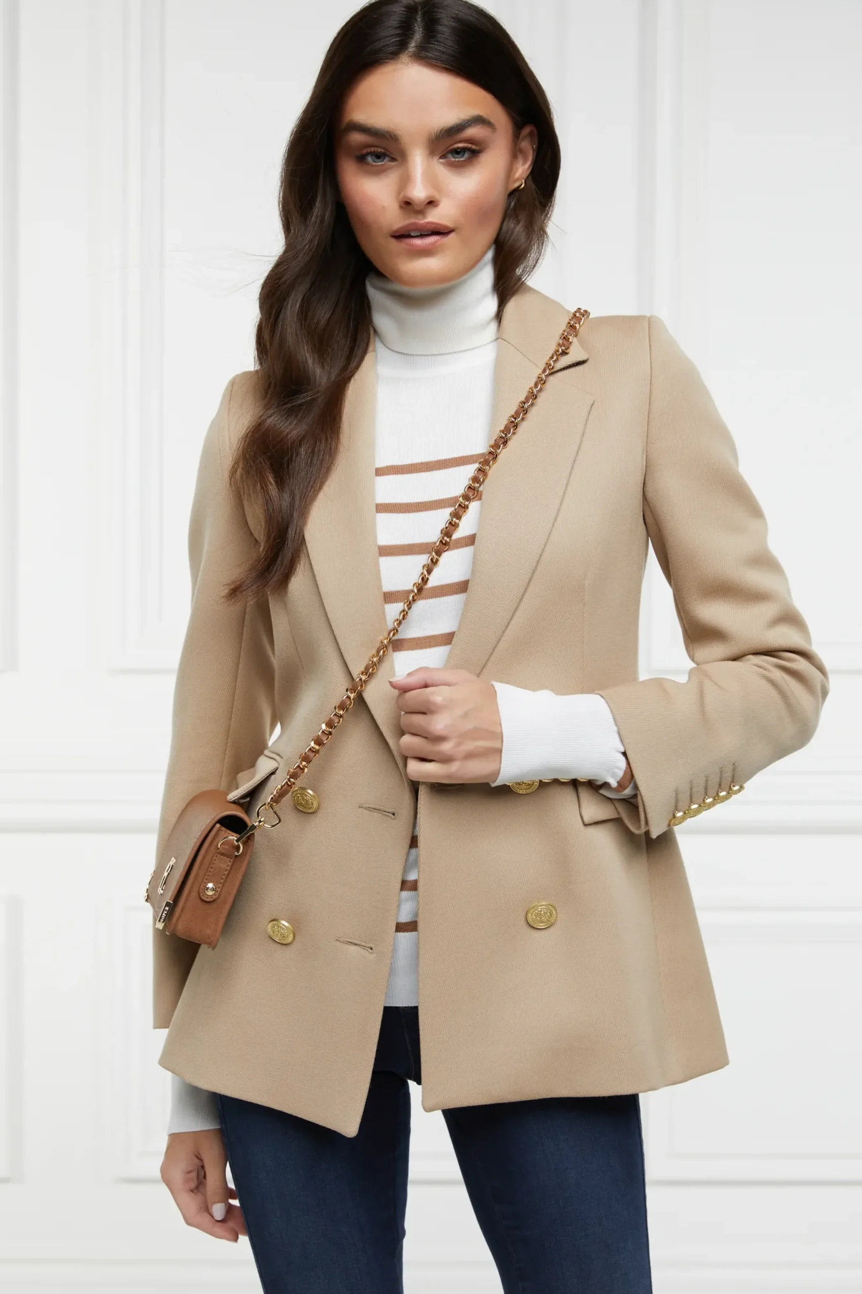 Holland Cooper Kelsie Roll Neck Knit Natural Camel Stripe Best