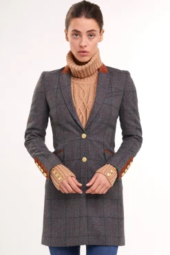Holland Cooper Kempton Coat Mid Blue Check Hot