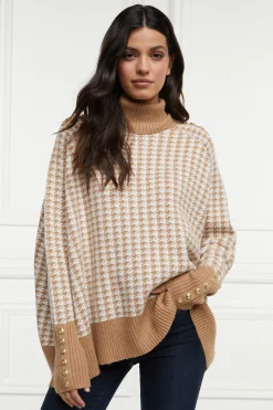 Holland Cooper Kingsbury Cape Knit Camel Houndstooth Online