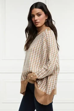 Holland Cooper Kingsbury Cape Knit Camel Houndstooth Online
