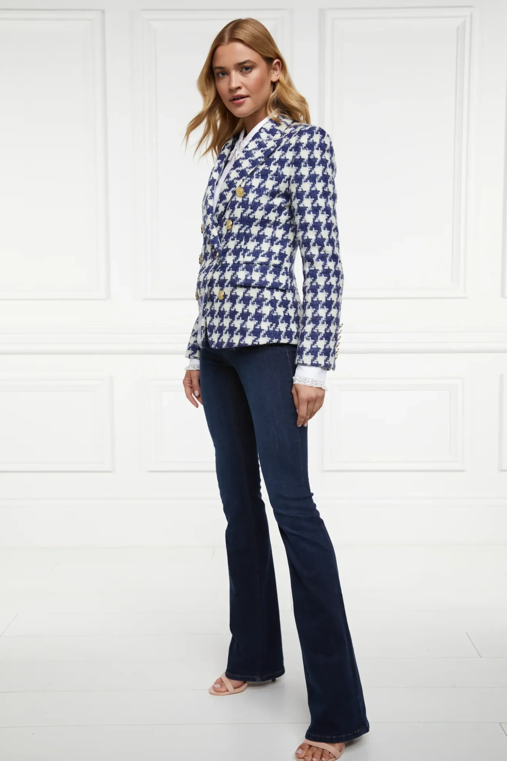 Holland Cooper Knightsbridge Blazer Large Scale Navy Houndstooth