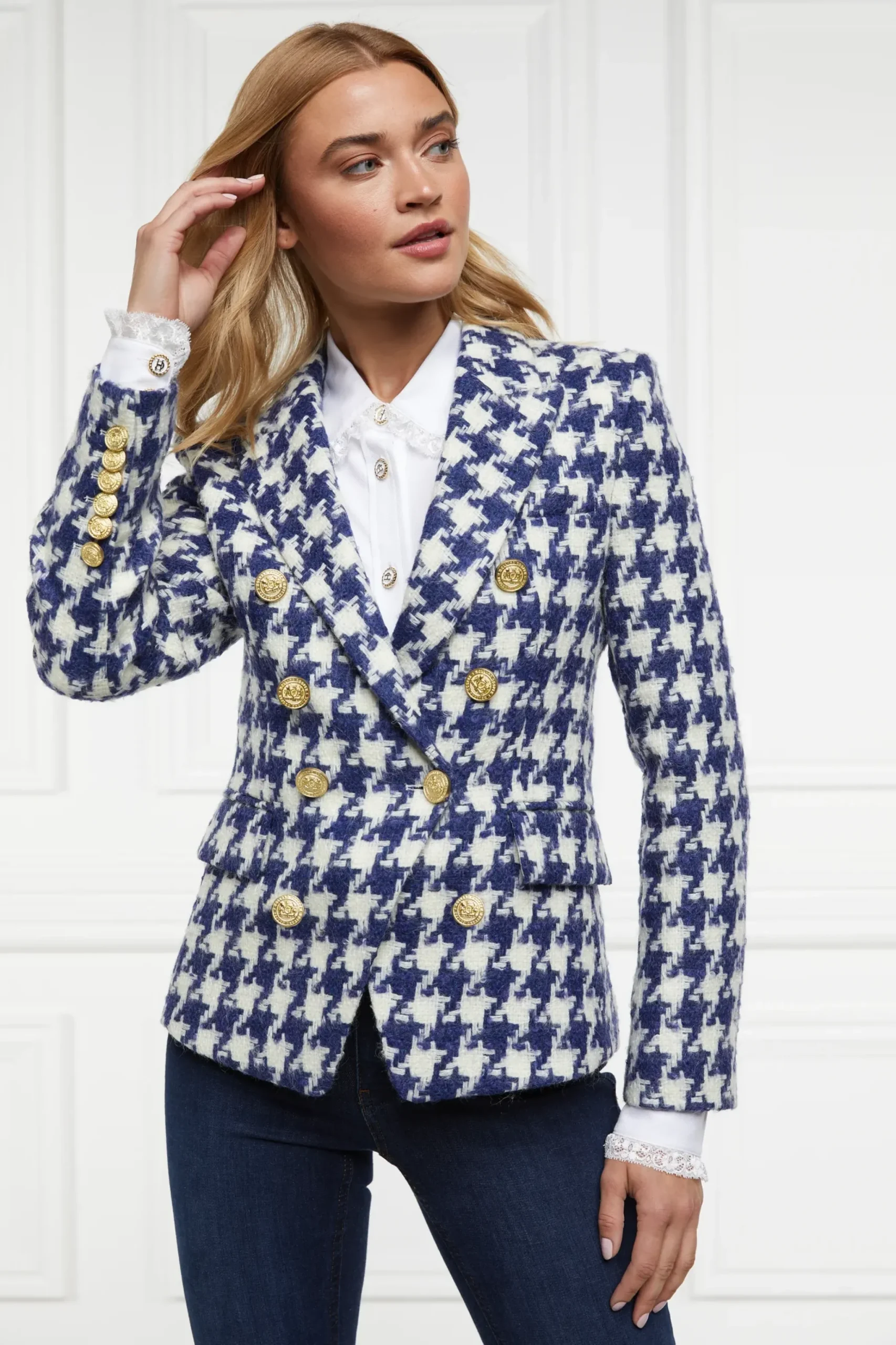 Holland Cooper Knightsbridge Blazer Large Scale Navy Houndstooth