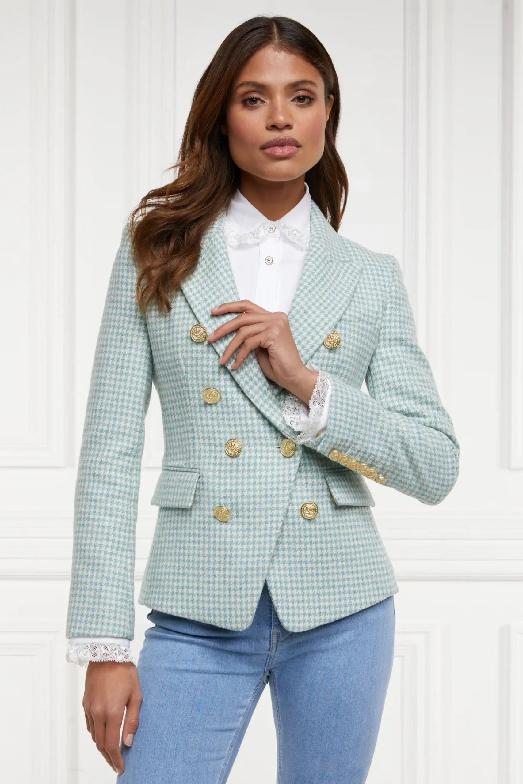 Holland Cooper Knightsbridge Blazer Teal Houndstooth Outlet