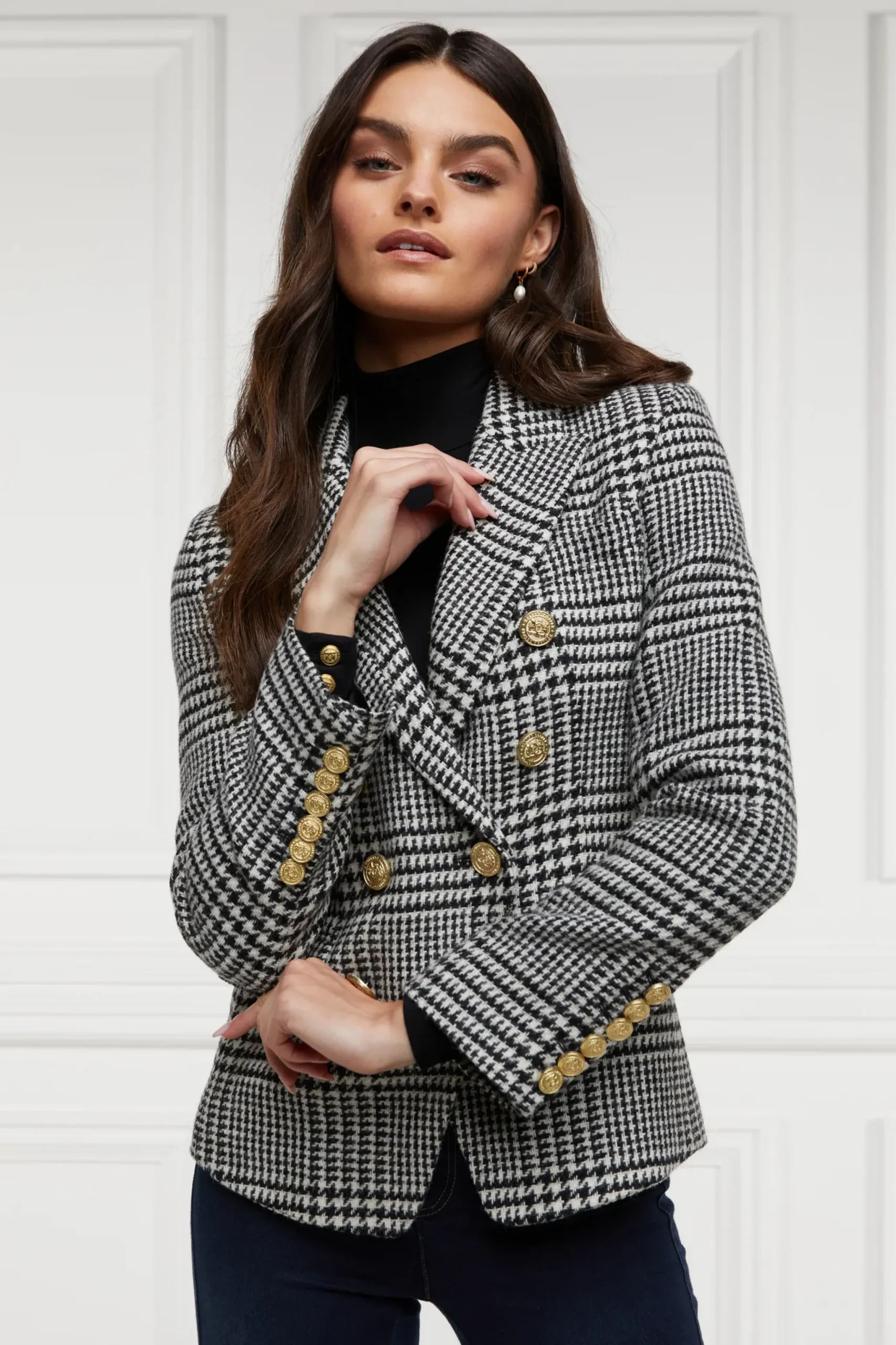 Holland Cooper Knightsbridge Blazer Large Scale Prince Of Wales Mono New