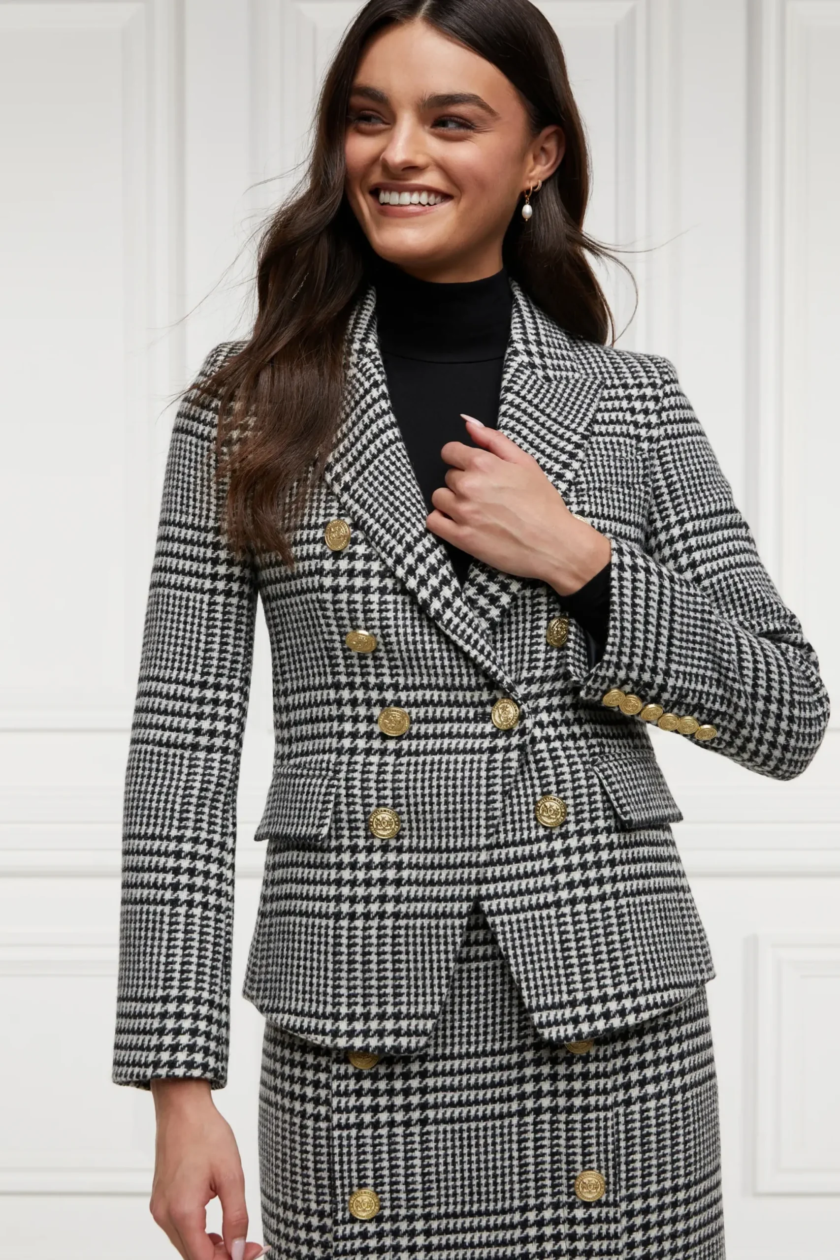 Holland Cooper Knightsbridge Blazer Large Scale Prince Of Wales Mono New