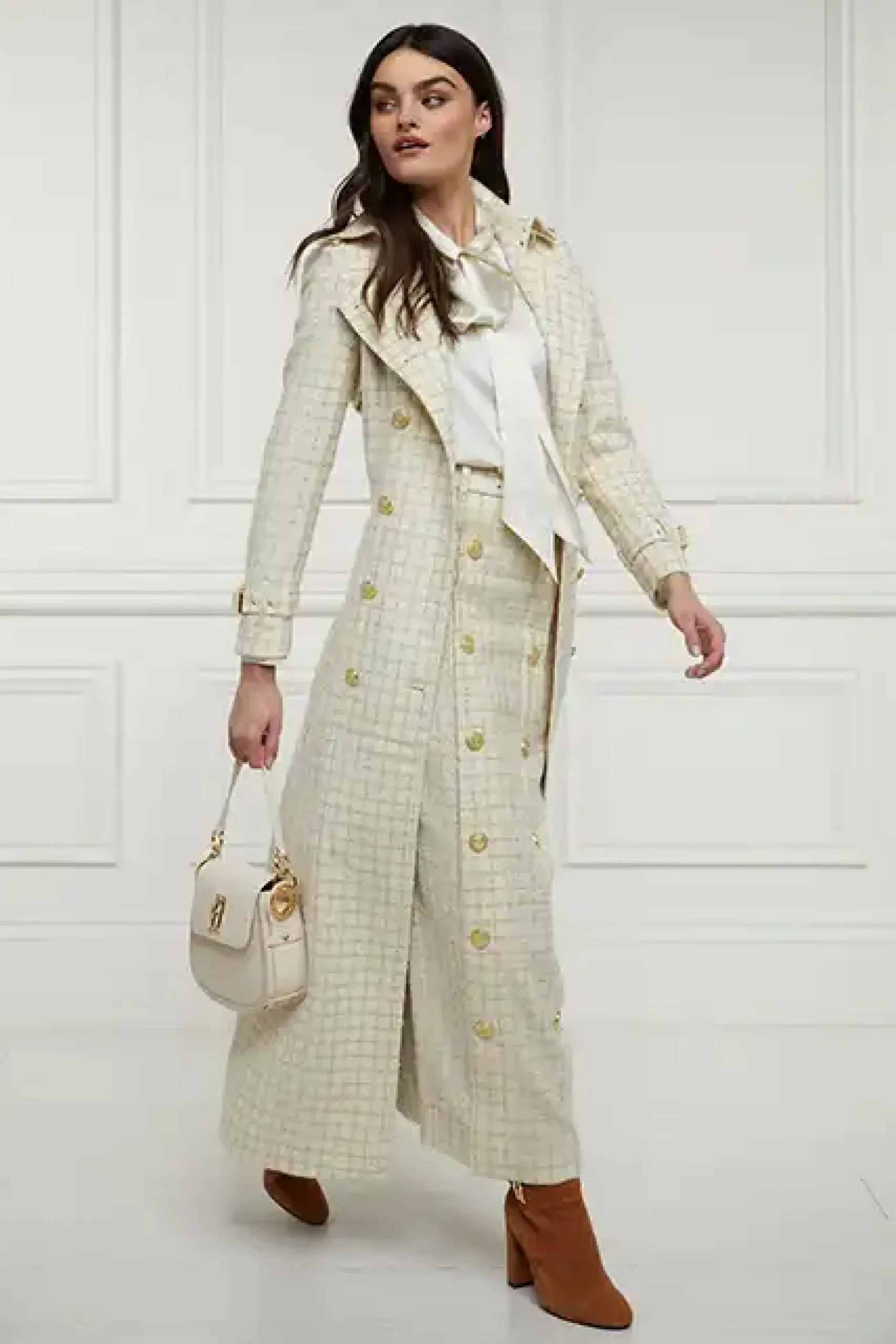 Holland Cooper Knightsbridge Maxi Skirt Ivory Sparkle Tweed