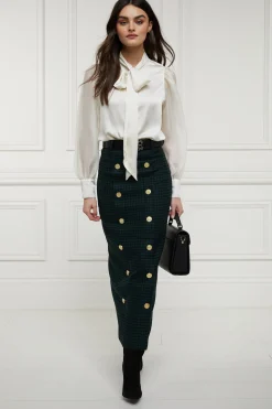 Holland Cooper Knightsbridge Maxi Skirt Emerald Houndstooth Clearance