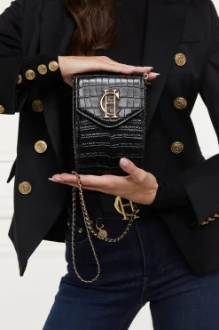 Holland Cooper Knightsbridge Phone Pouch Black Croc Sale