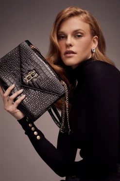 Holland Cooper Knightsbridge Shoulder Bag Black Croc Clearance