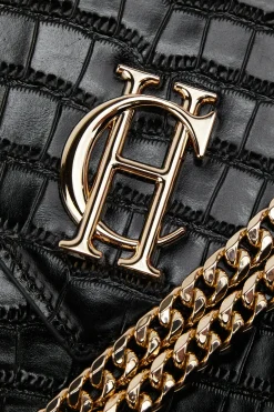 Holland Cooper Knightsbridge Shoulder Bag Black Croc Clearance
