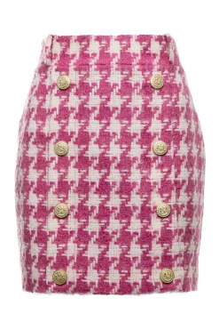 Holland Cooper Knightsbridge Skirt Hot Pink Large Scale Houndstooth Sale