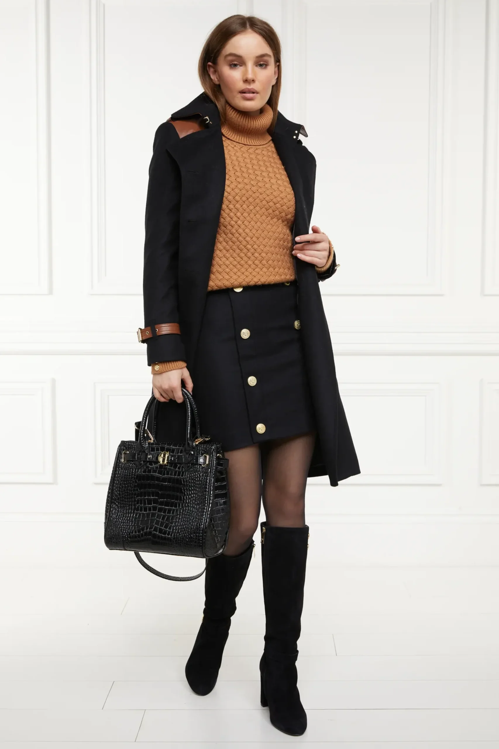Holland Cooper Knightsbridge Skirt Soft Black Tan Online