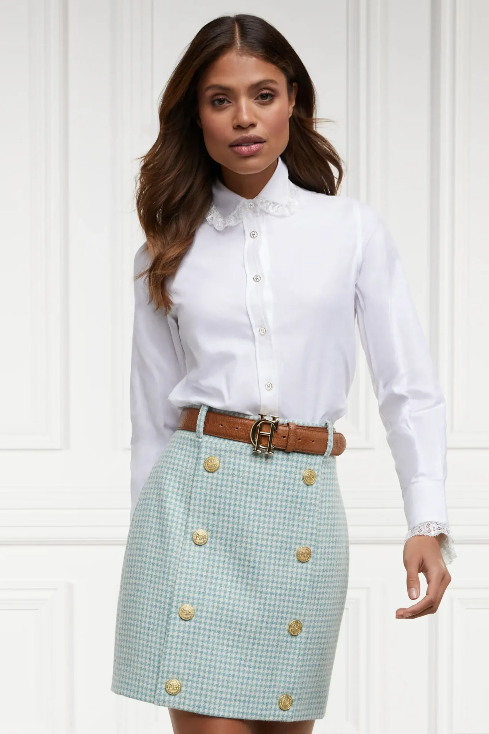 Holland Cooper Knightsbridge Skirt Teal Houndstooth Clearance