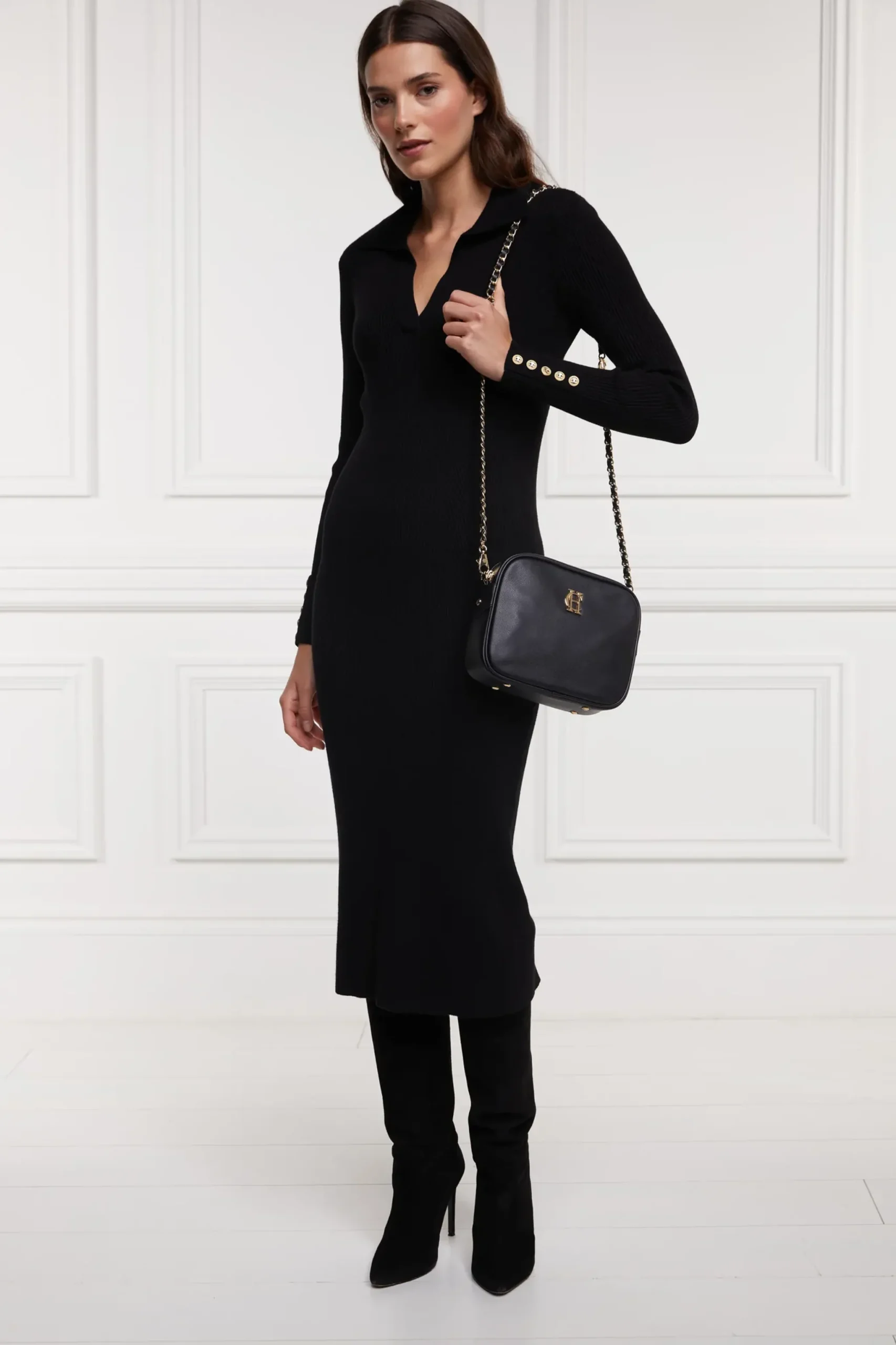 Holland Cooper Knitted Shirt Dress Black Outlet